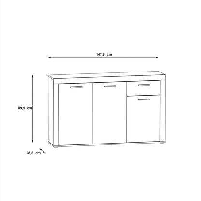 Orlando White and Concrete Grey 3 Door 1 Drawer Sideboard - FurniComp