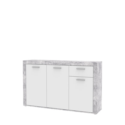 Orlando White and Concrete Grey 3 Door 1 Drawer Sideboard - FurniComp