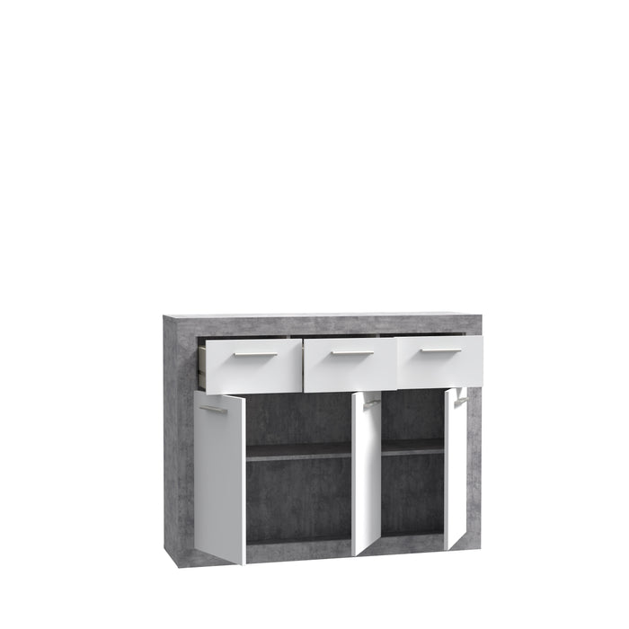 Orlando White and Concrete Grey 3 Door 3 Drawer Sideboard - FurniComp