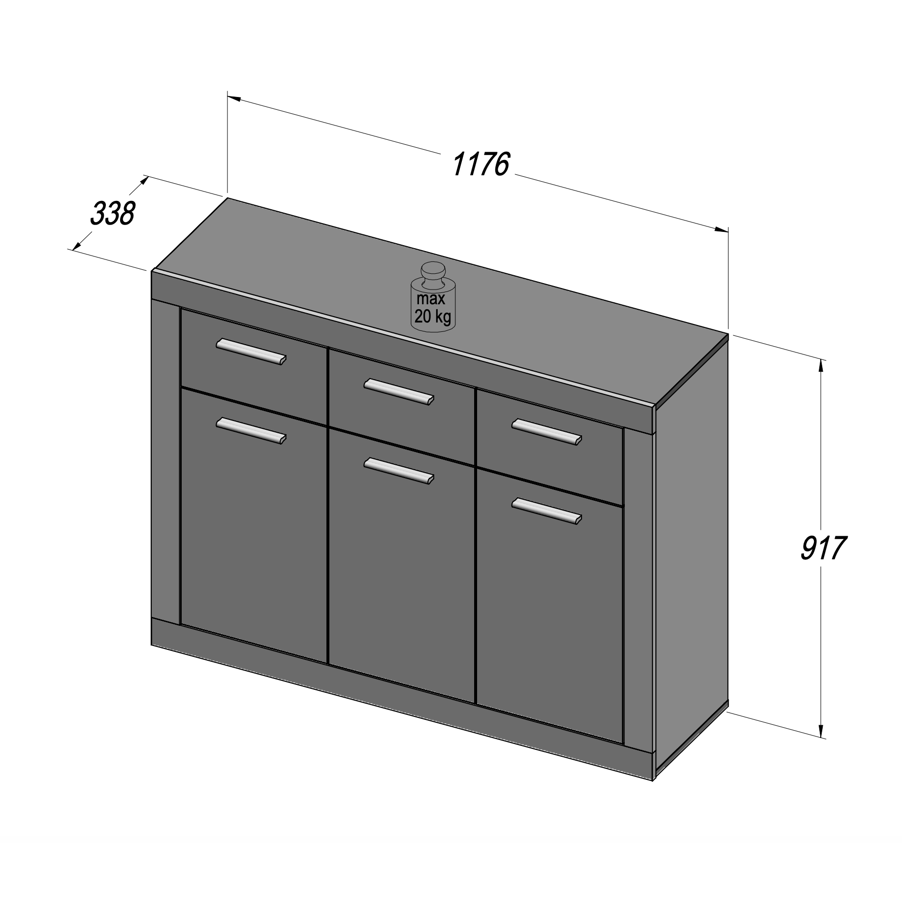 Orlando White and Concrete Grey 3 Door 3 Drawer Sideboard - FurniComp