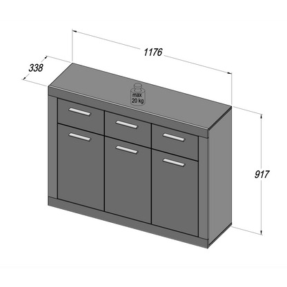 Orlando White and Concrete Grey 3 Door 3 Drawer Sideboard - FurniComp