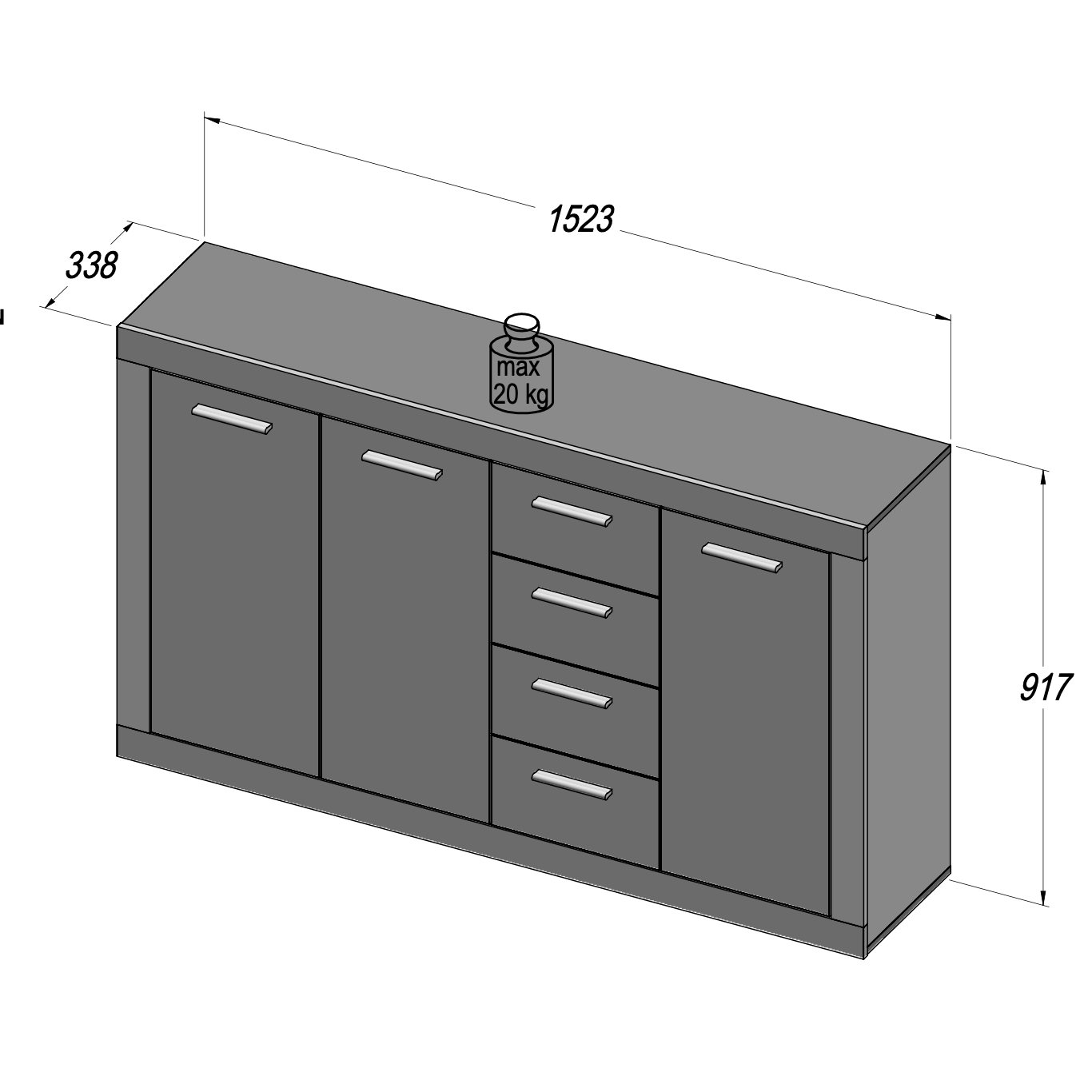 Orlando White and Concrete Grey 3 Door 4 Drawer Sideboard - FurniComp