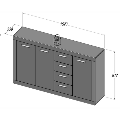 Orlando White and Concrete Grey 3 Door 4 Drawer Sideboard - FurniComp