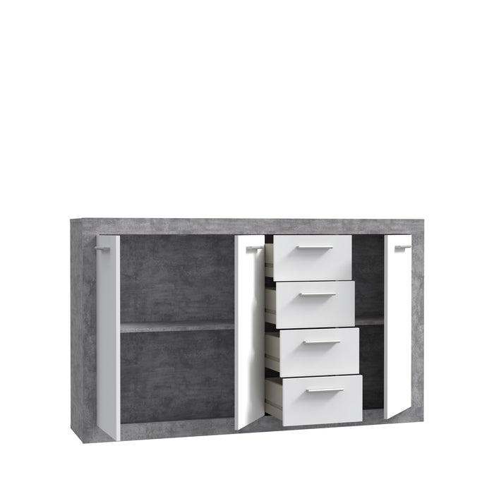 Orlando White and Concrete Grey 3 Door 4 Drawer Sideboard - FurniComp
