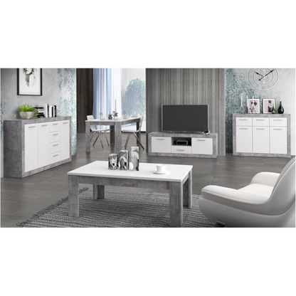 Orlando White and Concrete Grey 3 Door 4 Drawer Sideboard - FurniComp