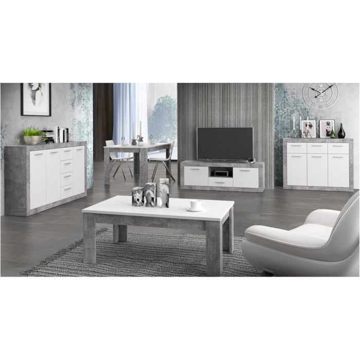 Orlando Small White and Concrete Grey 2 Door 2 Drawer Sideboard - FurniComp