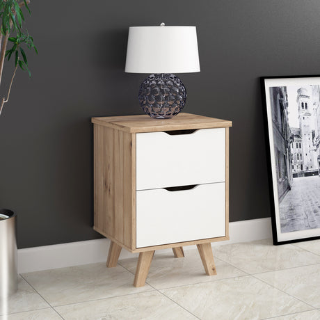 Oskar 2 Drawer Bedside Table - Matt White & Oak - FurniComp