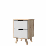 Oskar 2 Drawer Bedside Table - Matt White & Oak - FurniComp