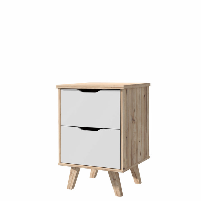 Oskar 2 Drawer White and Oak Bedside Cabinet - FurniComp
