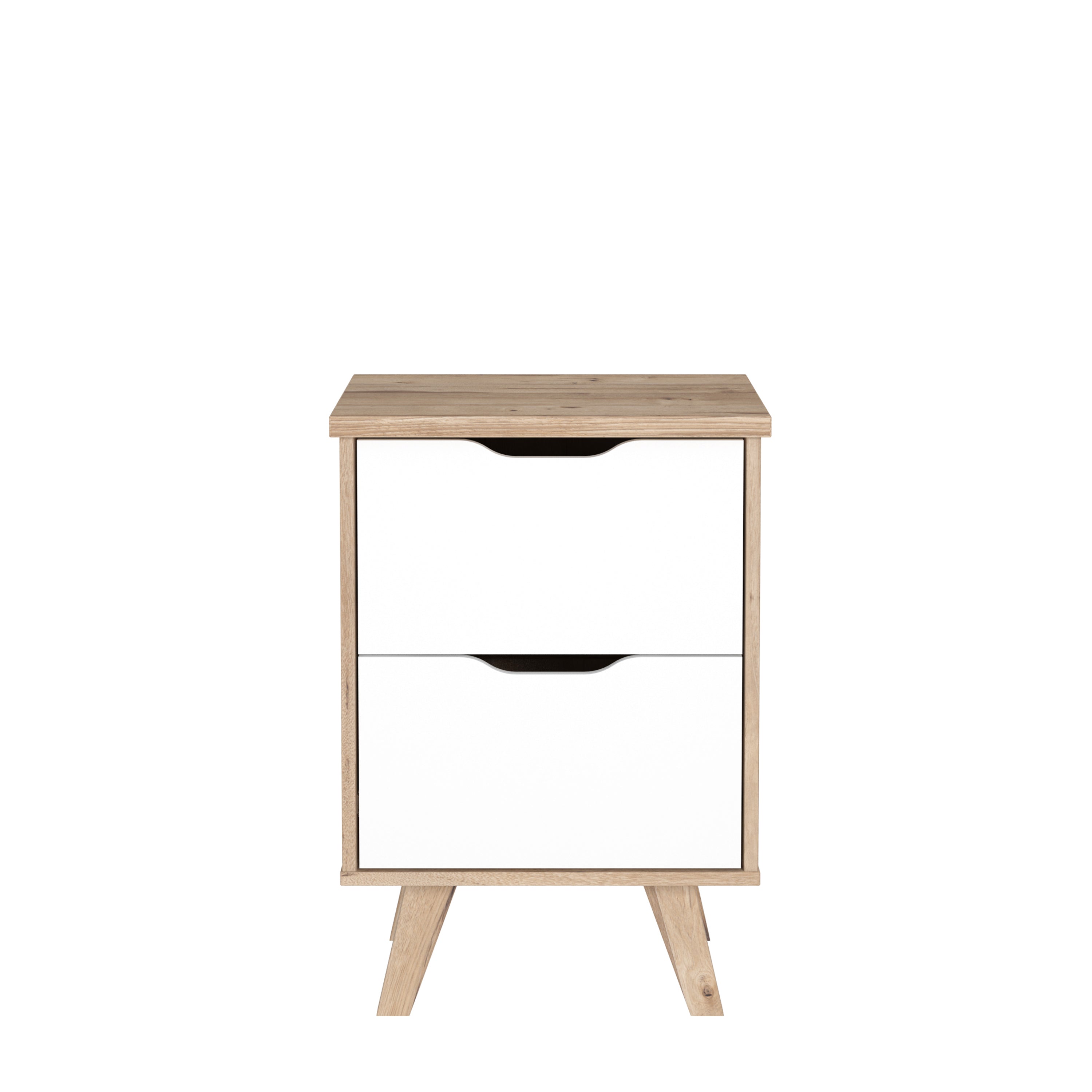 Oskar 2 Drawer Bedside Table - Matt White & Oak - FurniComp