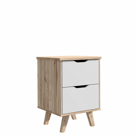 Oskar 2 Drawer Bedside Table - Matt White & Oak - FurniComp