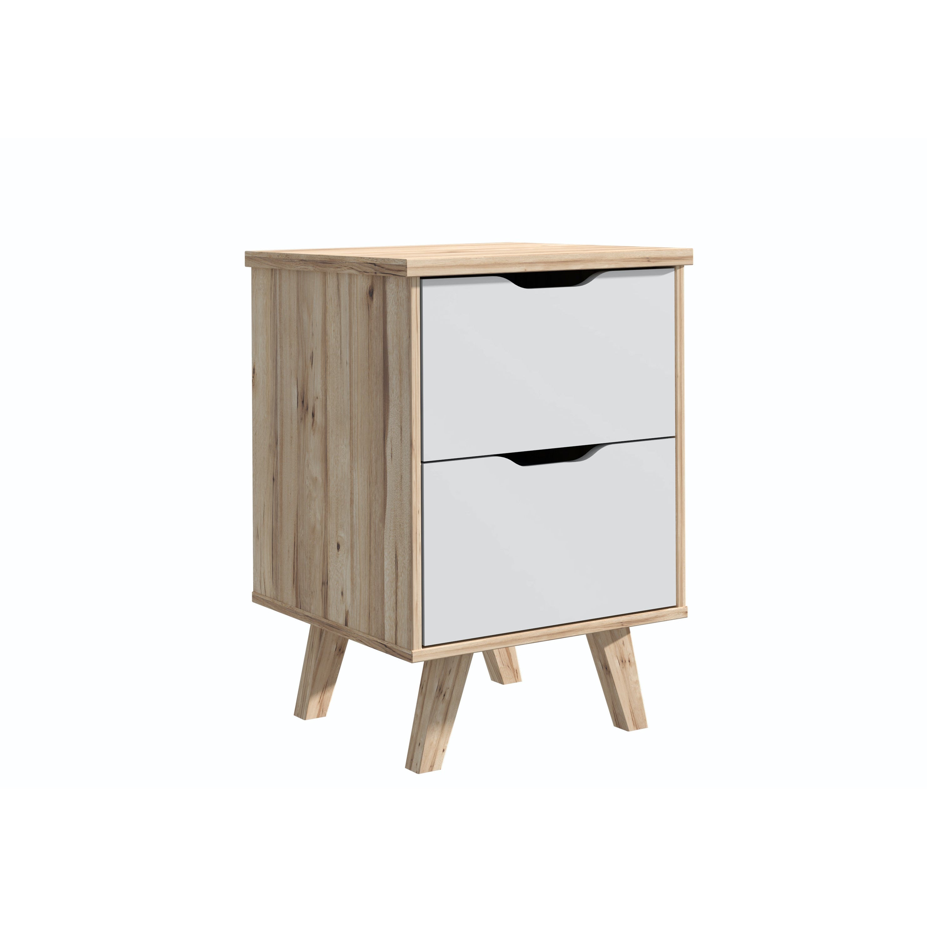 Oskar 2 Drawer White and Oak Bedside Cabinet - FurniComp