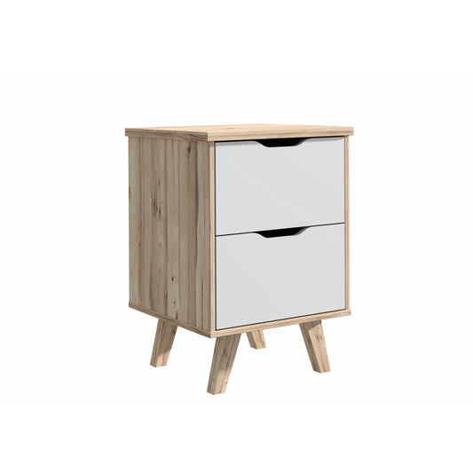 Oskar 2 Drawer White and Oak Bedside Cabinet - FurniComp