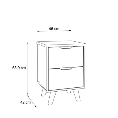 Oskar 2 Drawer White and Oak Bedside Cabinet - FurniComp