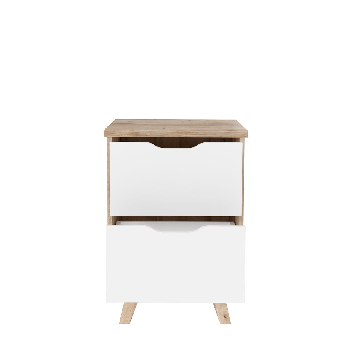 Oskar 2 Drawer Bedside Table - Matt White & Oak - FurniComp