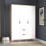 Oskar 3 Door 2 Drawer 140cm Wardrobe - Matt White & Oak - FurniComp
