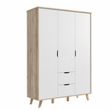 Oskar 3 Door 2 Drawer 140cm Wardrobe - Matt White & Oak - FurniComp