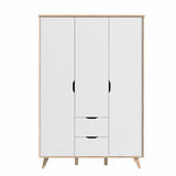 Oskar 3 Door 2 Drawer 140cm Wardrobe - Matt White & Oak - FurniComp