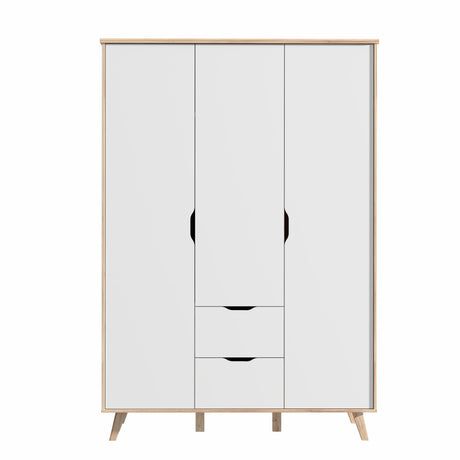 Oskar 3 Door 2 Drawer 140cm Wardrobe - Matt White & Oak - FurniComp