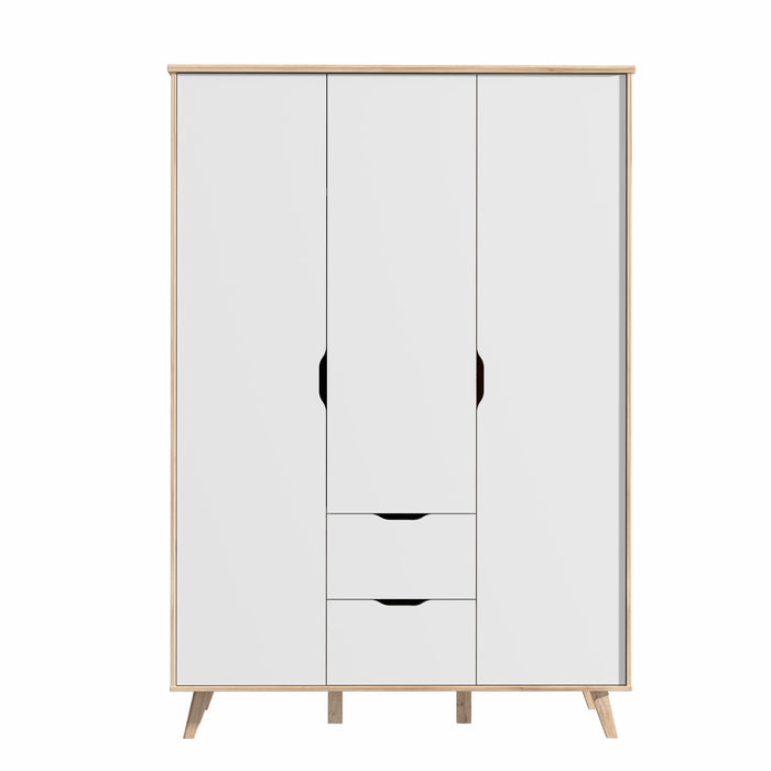 Oskar 3 Door 2 Drawer White and Oak Wardrobe - FurniComp