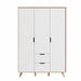 Oskar 3 Door 2 Drawer White and Oak Wardrobe - FurniComp