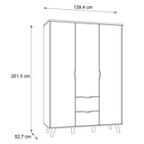 Oskar 3 Door 2 Drawer 140cm Wardrobe - Matt White & Oak - FurniComp