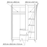 Oskar 3 Door 2 Drawer 140cm Wardrobe - Matt White & Oak - FurniComp
