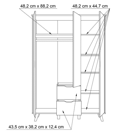 Oskar 3 Door 2 Drawer 140cm Wardrobe - Matt White & Oak - FurniComp