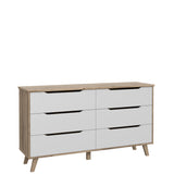 Oskar 6 Drawer Wide Chest of Drawers - Matt White & Oak - FurniComp