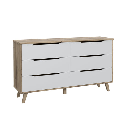 Oskar 6 Drawer Wide Chest of Drawers in Oak and White - FurniComp