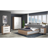 Oskar 3 Door 2 Drawer 140cm Wardrobe - Matt White & Oak - FurniComp