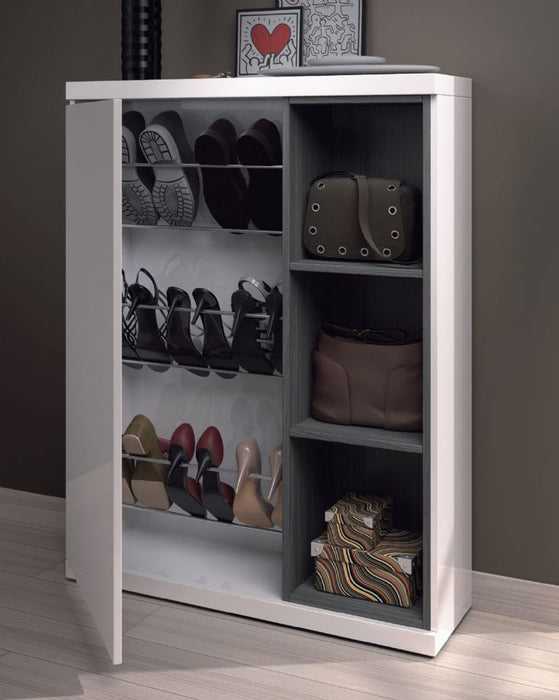 Phoenix White and Grey Shoe Cabinet with Mirror - FurniComp