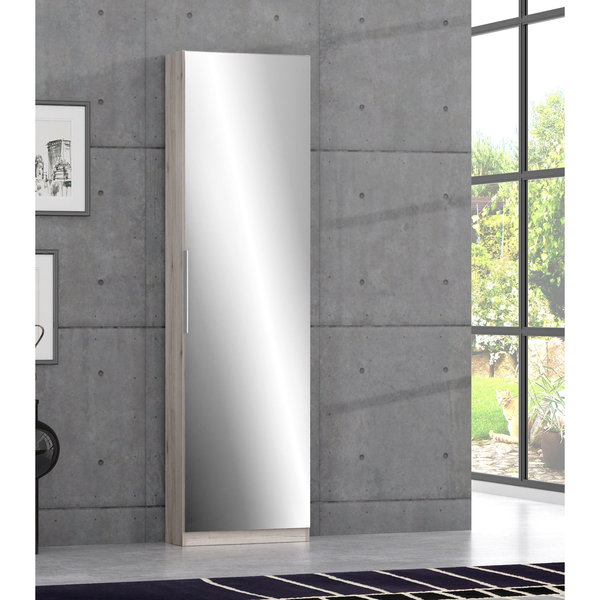 Reflex Oak Tall Mirrored Shoe Cabinet - FurniComp