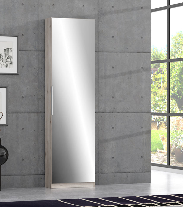 Reflex Oak Tall Mirrored Shoe Cabinet - FurniComp