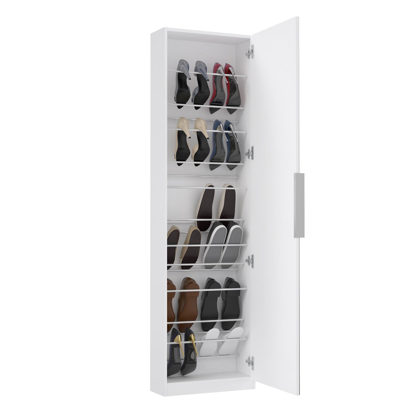 Reflex White Tall Mirrored Shoe Cabinet - FurniComp