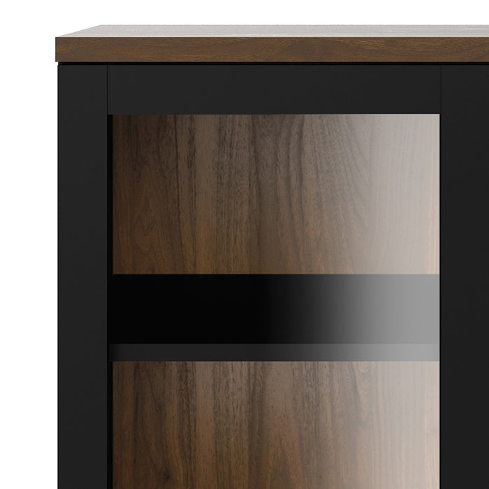 Retro Display Cabinet Glazed 2 Doors in Black and Walnut - FurniComp