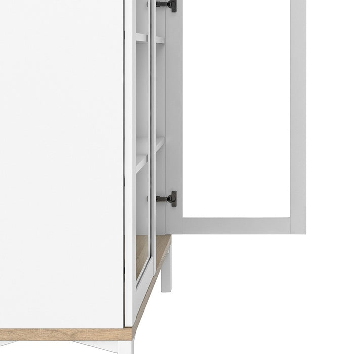 Retro Display Cabinet Glazed 2 Doors in White and Oak - FurniComp