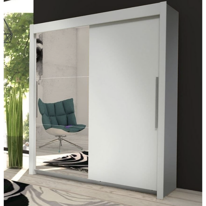 Reva 2 Door 170cm White Mirrored Sliding Door Wardrobe - FurniComp
