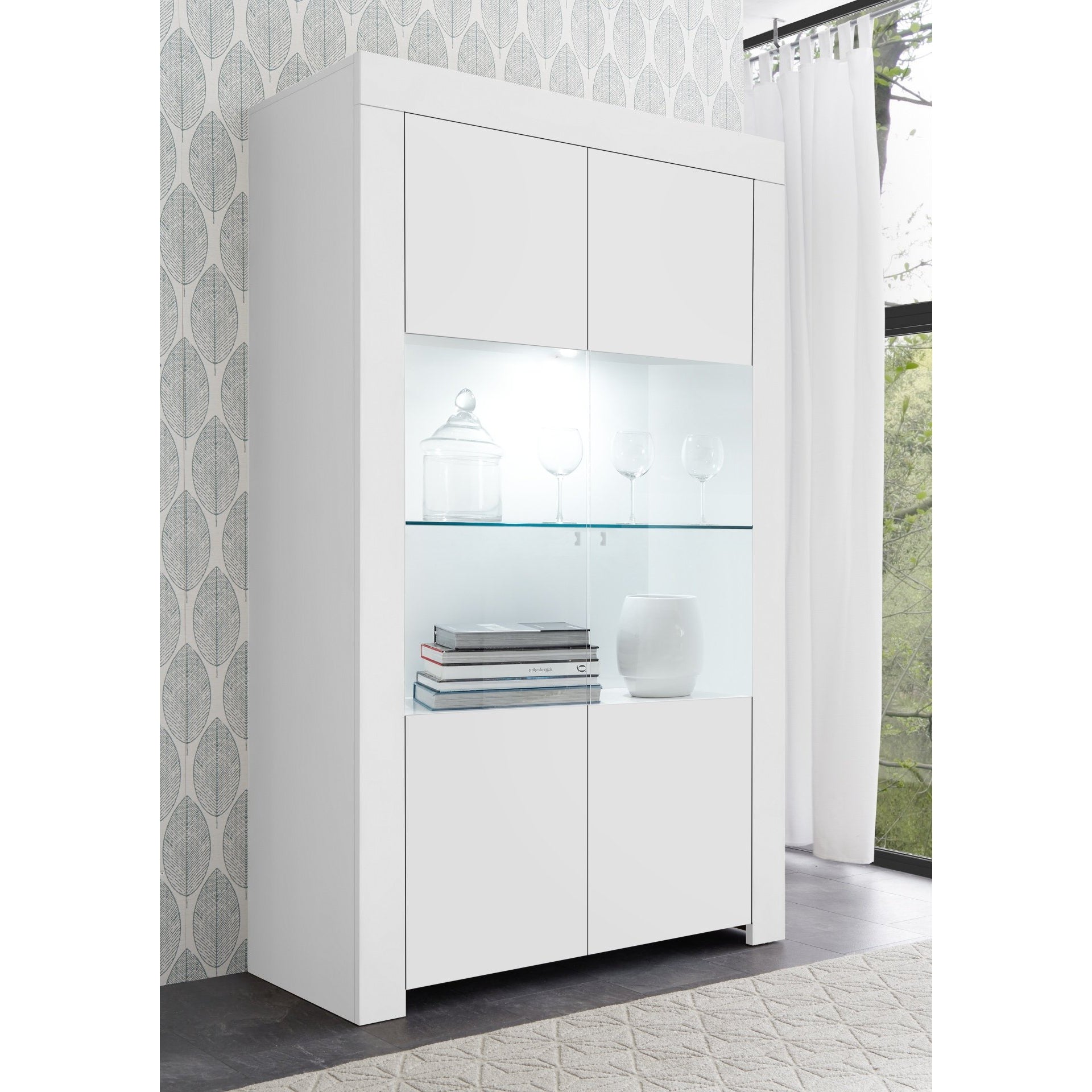 Roma 2 Door Matt White Glass Display Cabinet - FurniComp