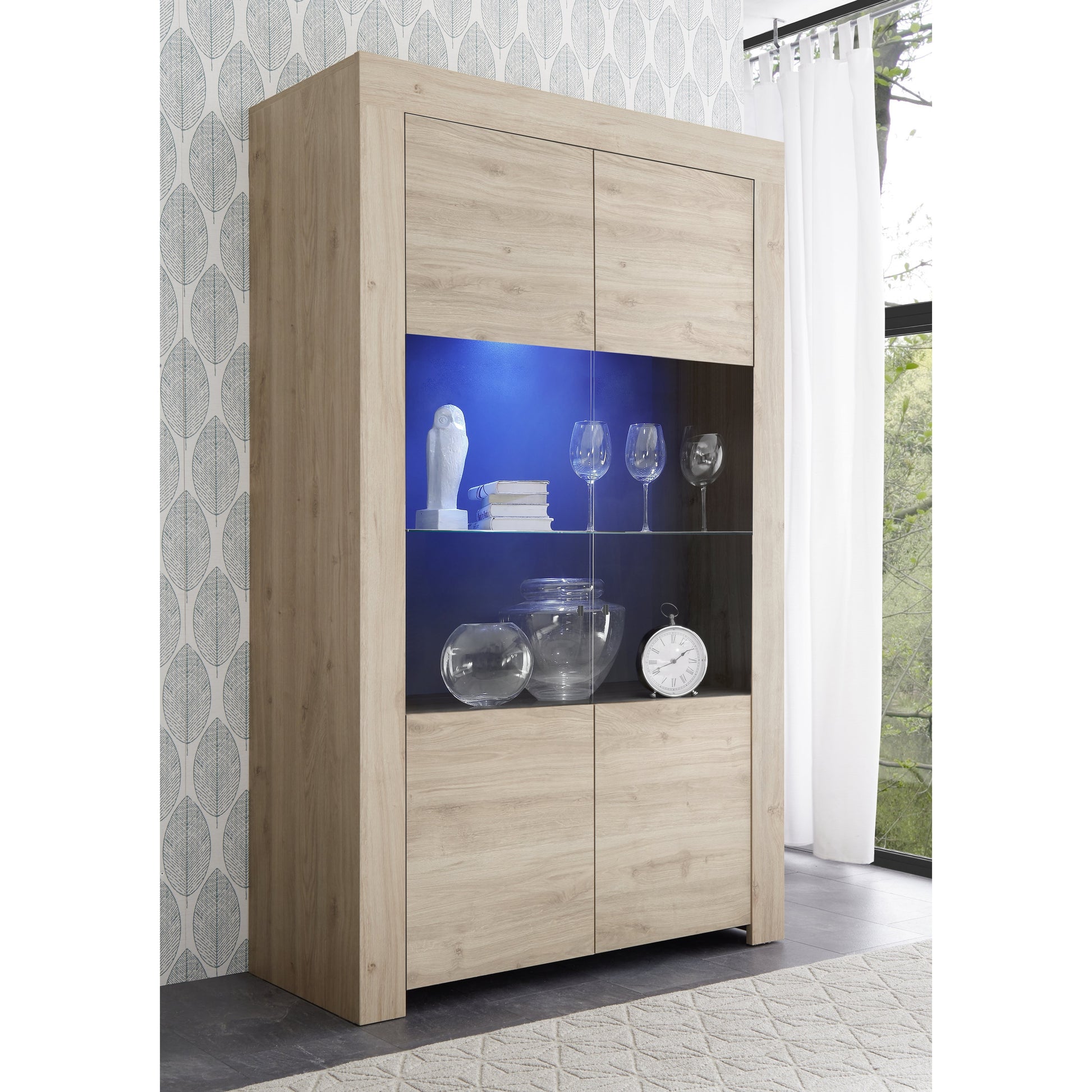 Roma 2 Door Oak Effect Glass Display Cabinet - FurniComp