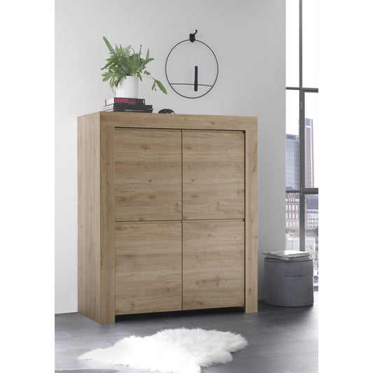 Roma 4 Door Oak Effect Tall Sideboard/Highboard - FurniComp