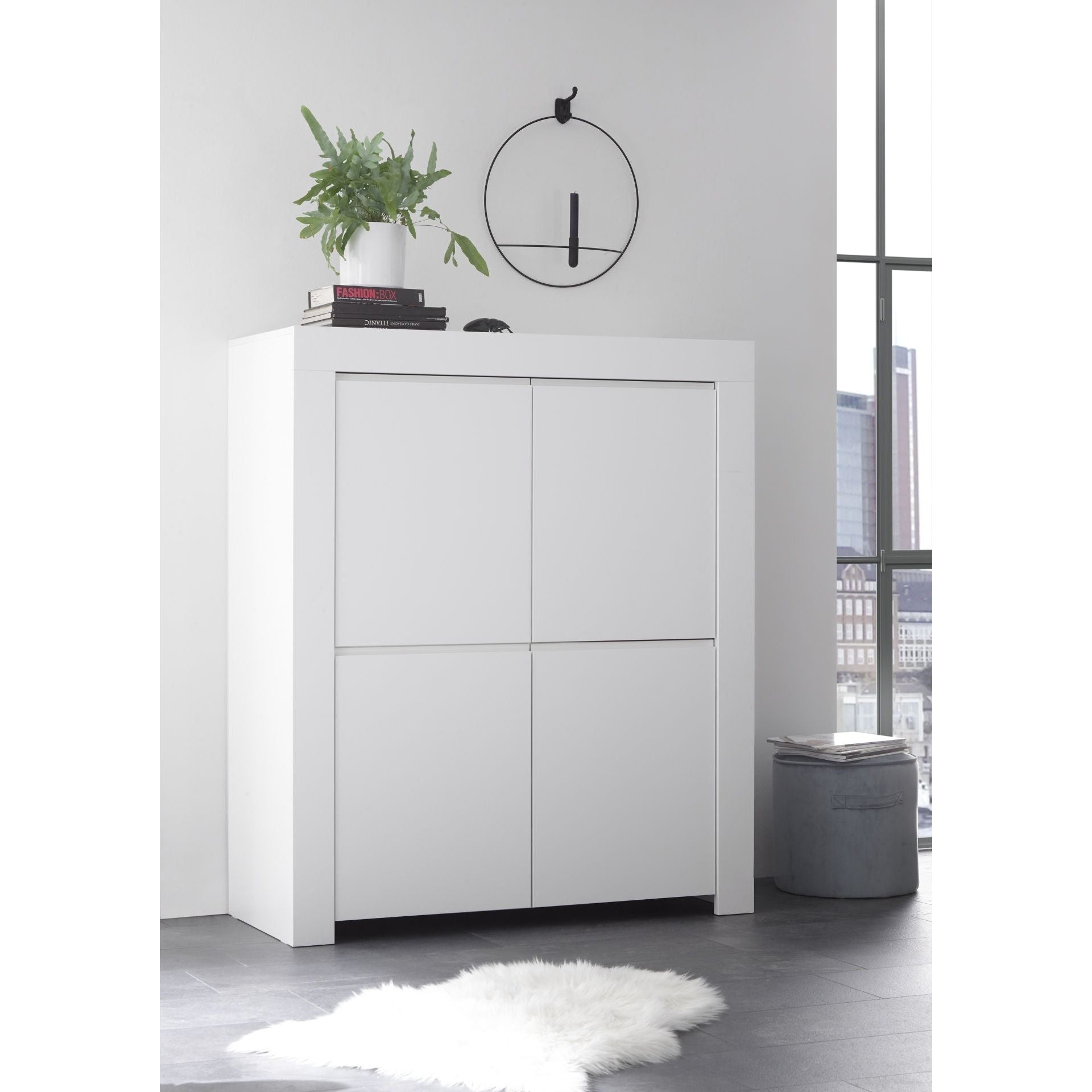 Roma Matt White 4 Door Tall Sideboard/Highboard - FurniComp