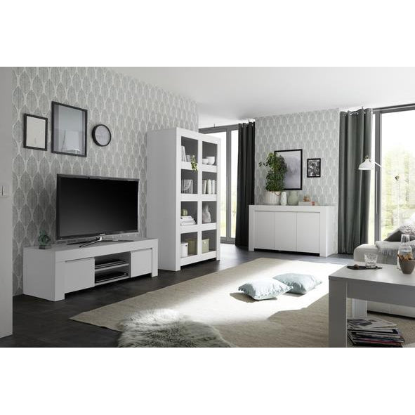 Roma Wide 4 Shelf Matt White Bookcase - FurniComp