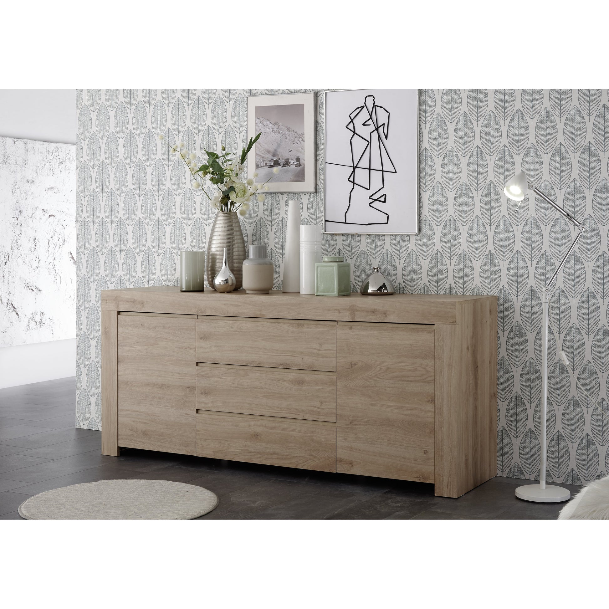 Roma Oak Effect 2 Door 3 Drawer Wide Sideboard - FurniComp