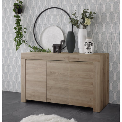 Roma Oak Effect 3 Door Sideboard Storage Cabinet - FurniComp