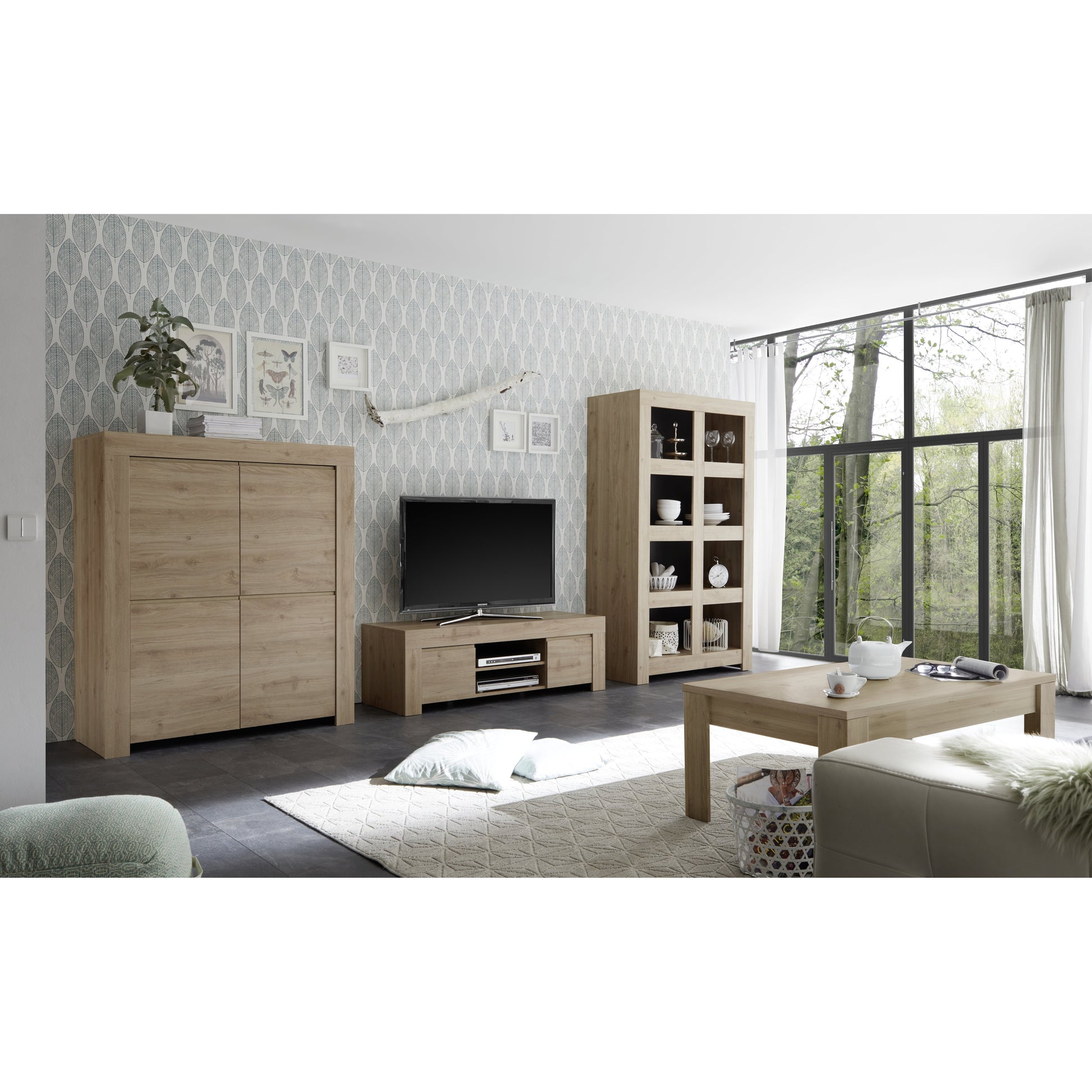 Roma Oak Effect 4 Door Sideboard - FurniComp