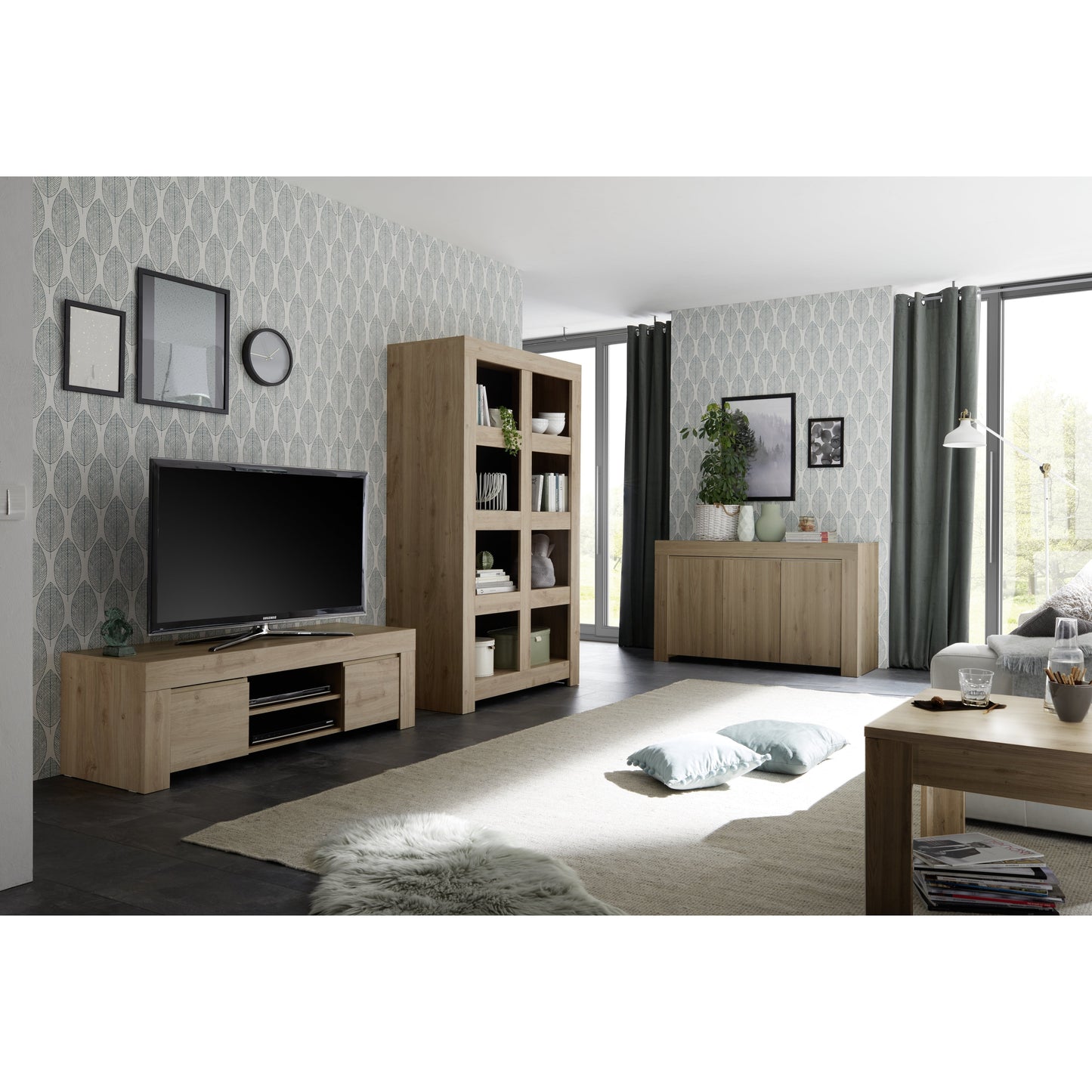 Roma Oak Effect 2 Door 3 Drawer Wide Sideboard - FurniComp