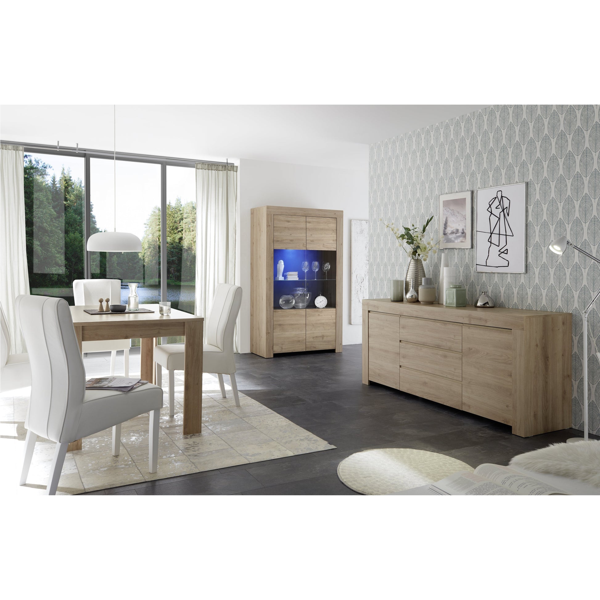 Roma Oak Effect 4 Door Sideboard - FurniComp