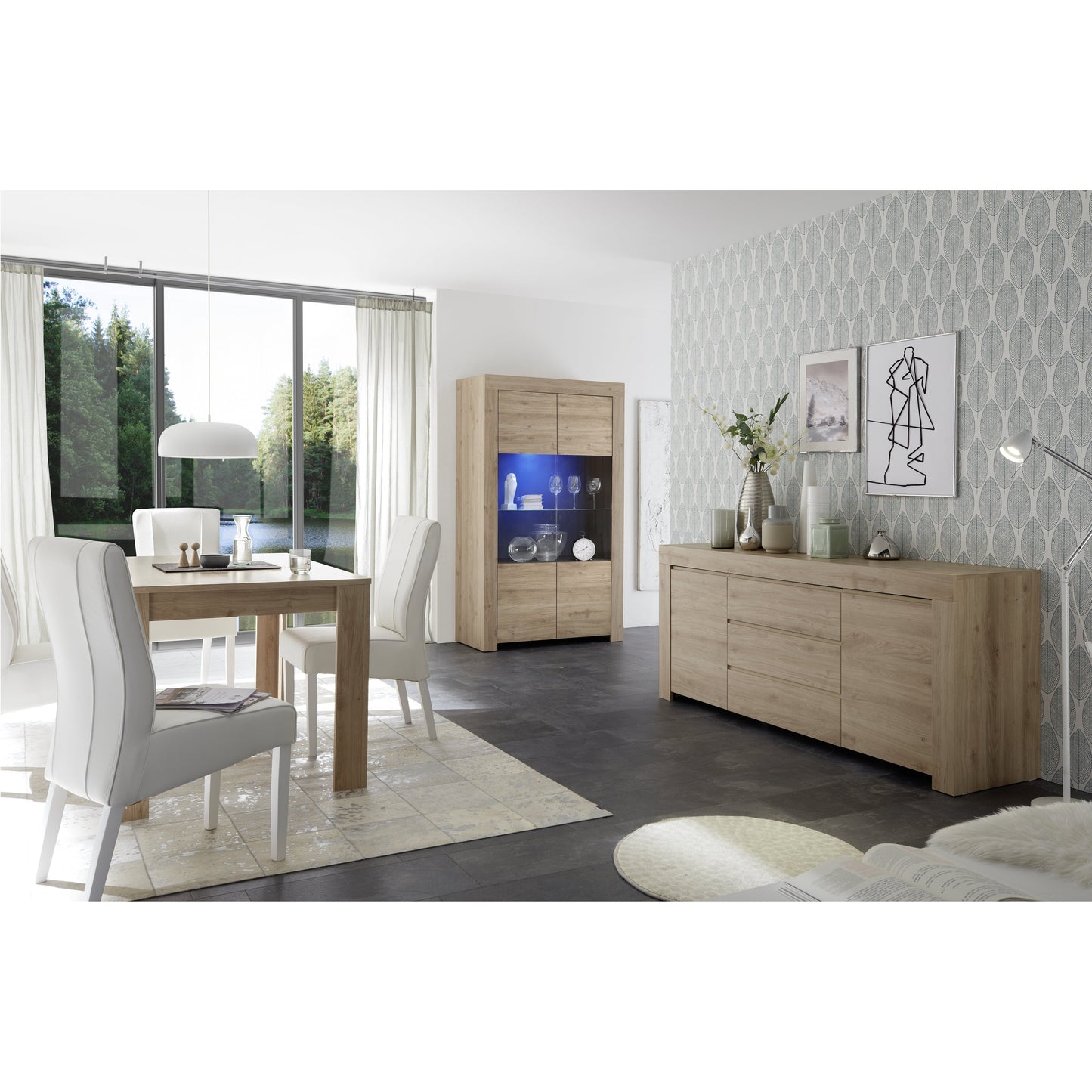 Roma Oak Effect 3 Door Sideboard Storage Cabinet - FurniComp