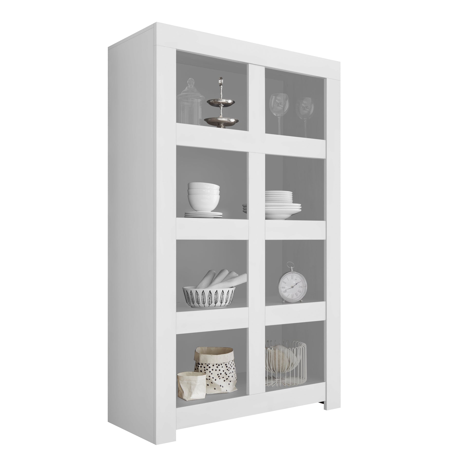 Roma Wide 4 Shelf Matt White Bookcase - FurniComp